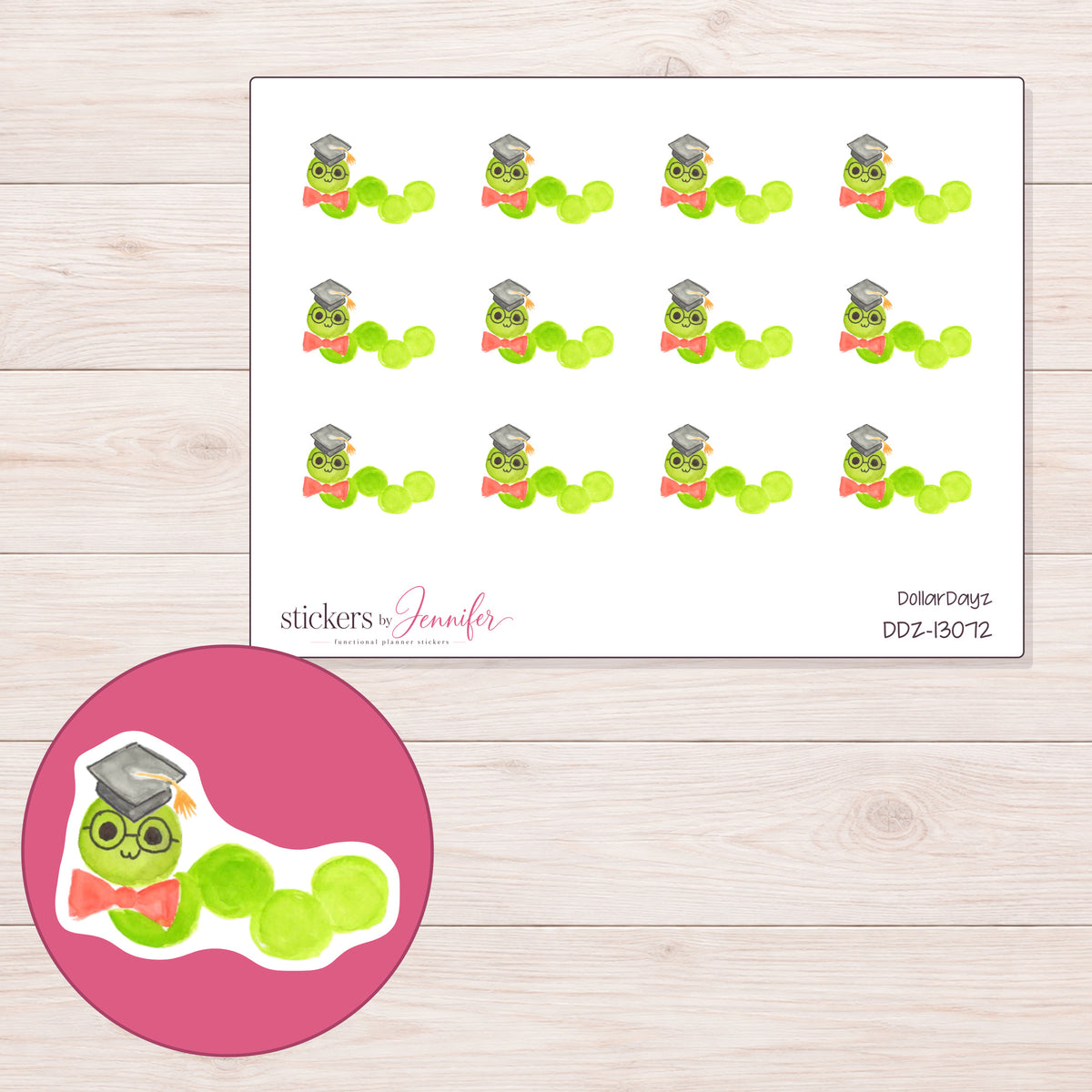 DDZ-13072 planner sticker sheet with enlarged sticker detail
