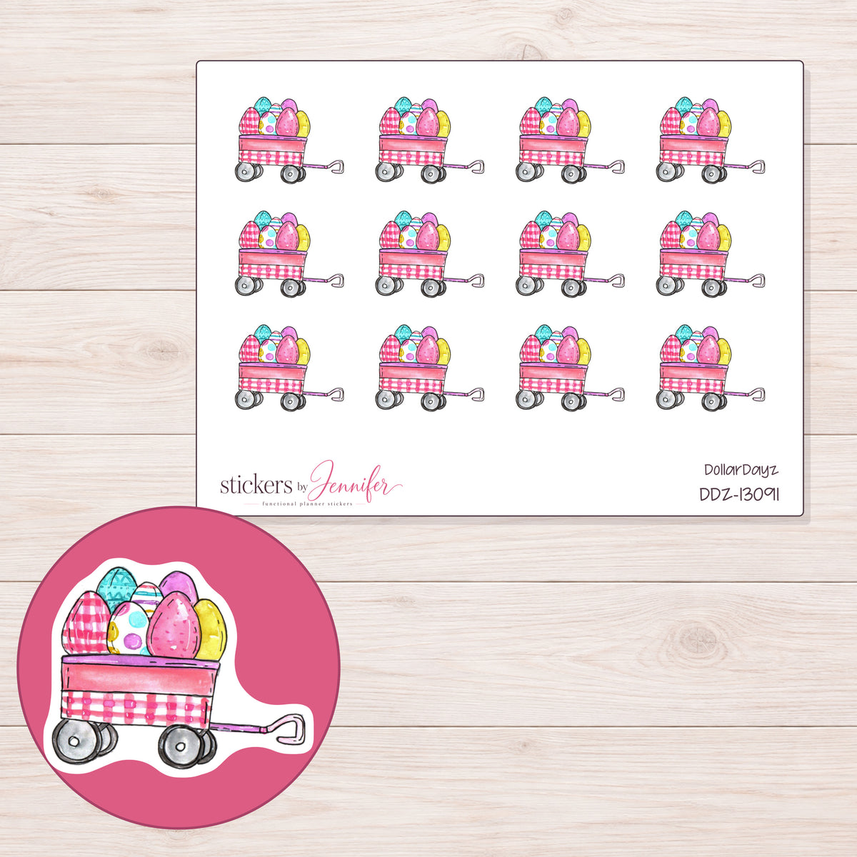 DDZ-13091 planner sticker sheet with enlarged sticker detail