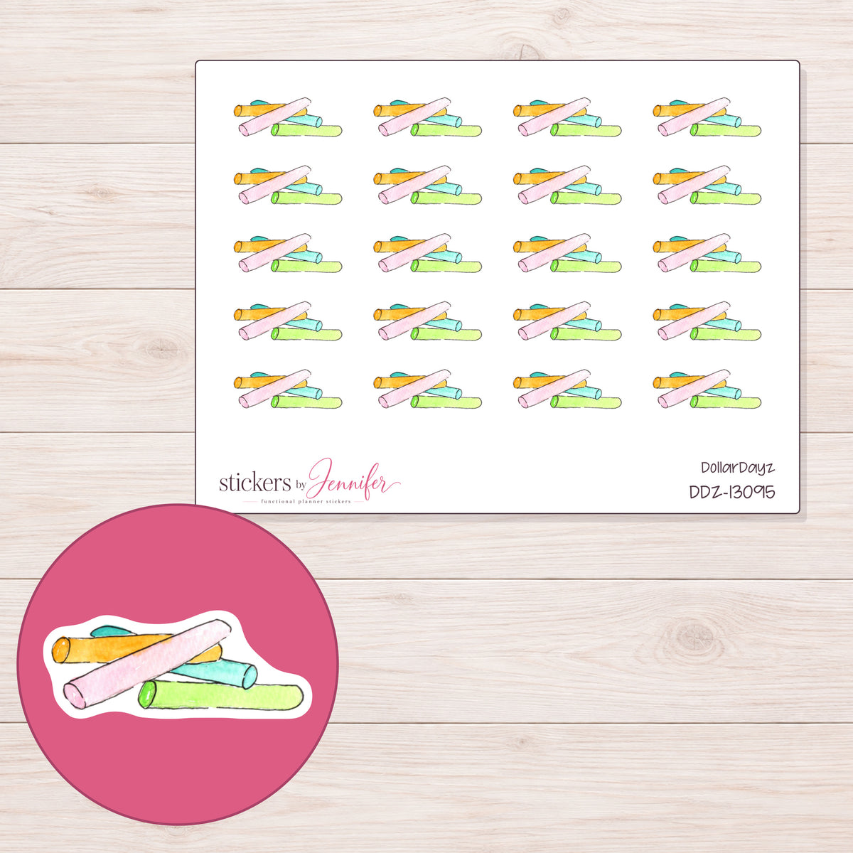 DDZ-13095 planner sticker sheet with enlarged sticker detail