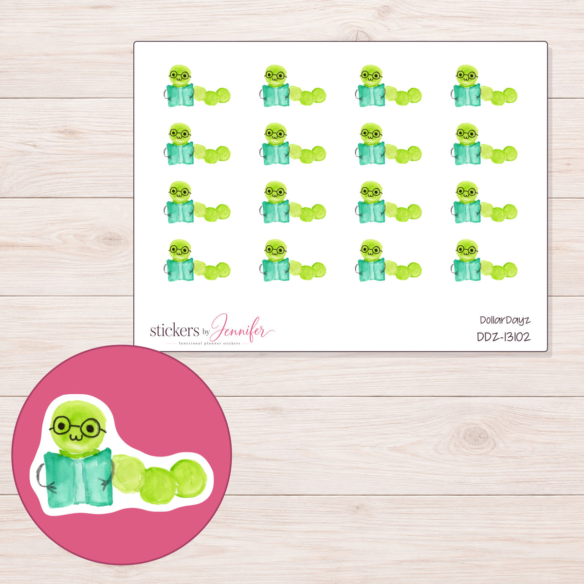 DDZ-13102 planner sticker sheet with enlarged sticker detail