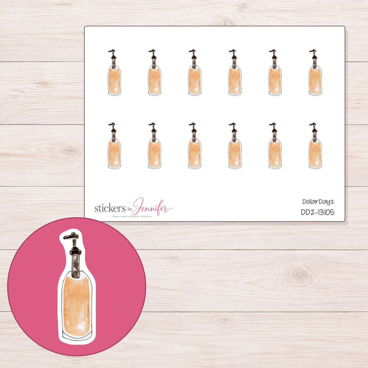 DDZ-13105 planner sticker sheet with enlarged sticker detail