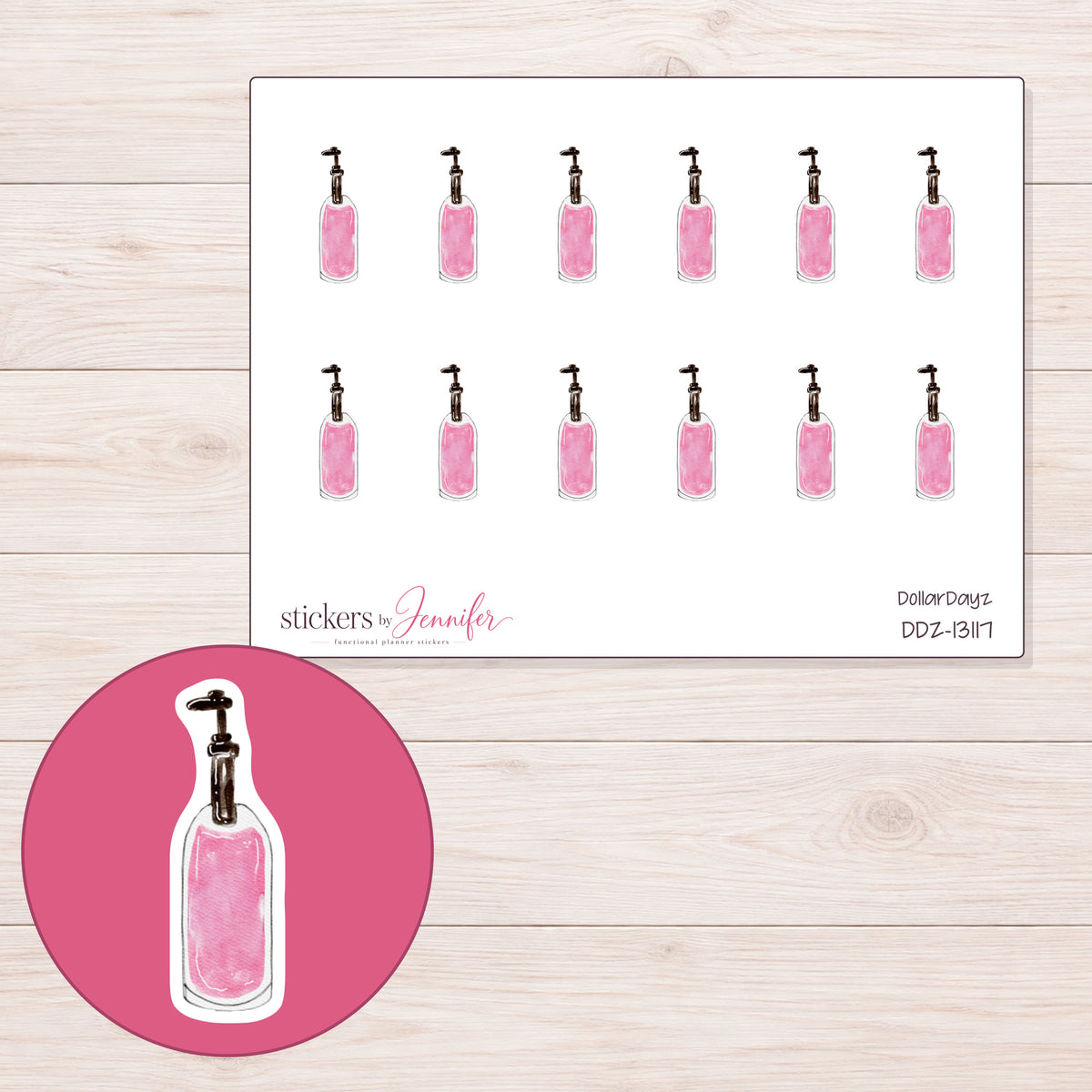 DDZ-13117 planner sticker sheet with enlarged sticker detail