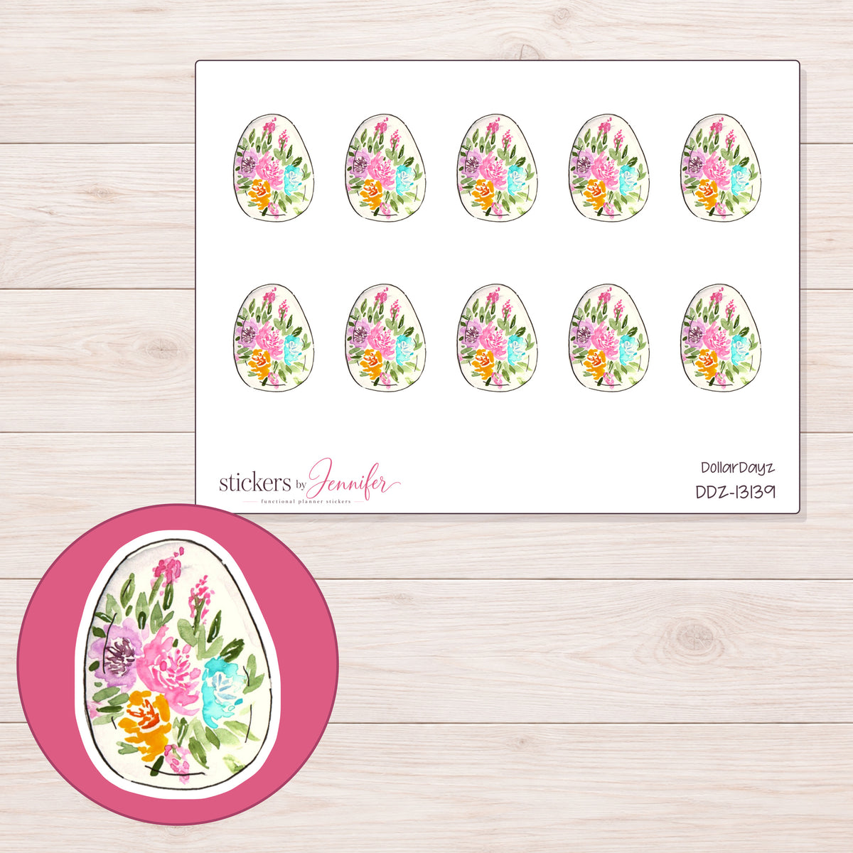 DDZ-13139 planner sticker sheet with enlarged sticker detail