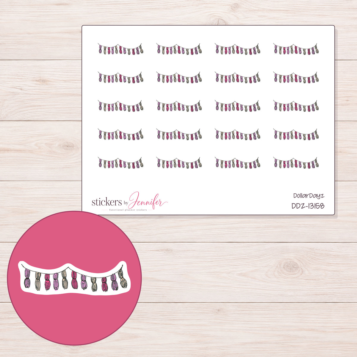 DDZ-13158 planner sticker sheet with enlarged sticker detail