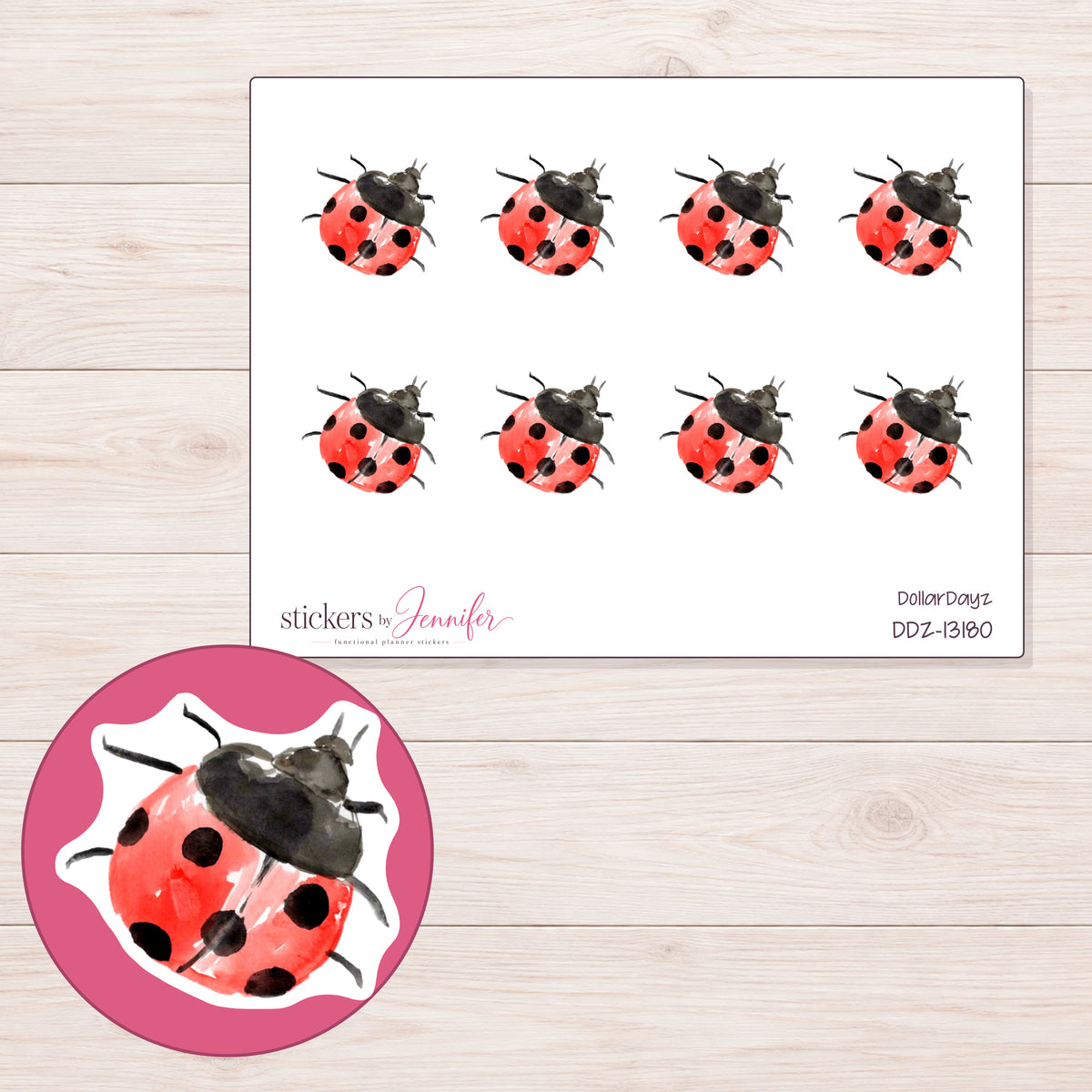 DDZ-13180 planner sticker sheet with enlarged sticker detail