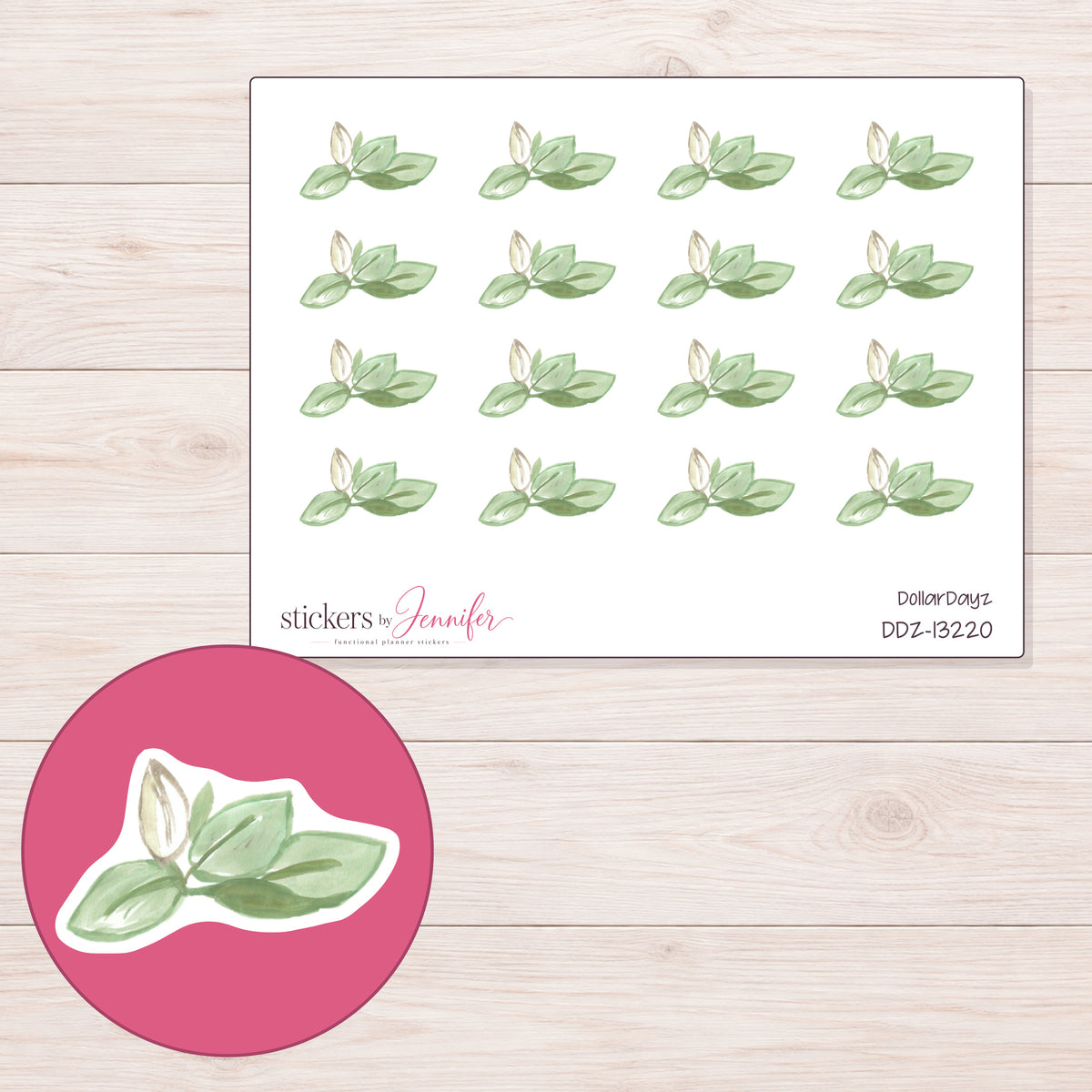 DDZ-13220 planner sticker sheet with enlarged sticker detail