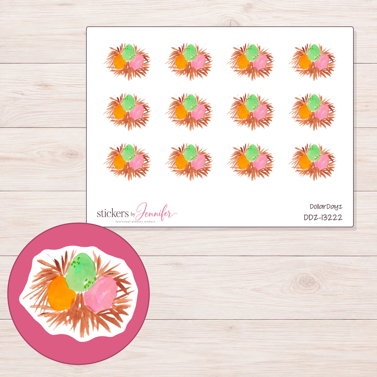 DDZ-13222 planner sticker sheet with enlarged sticker detail