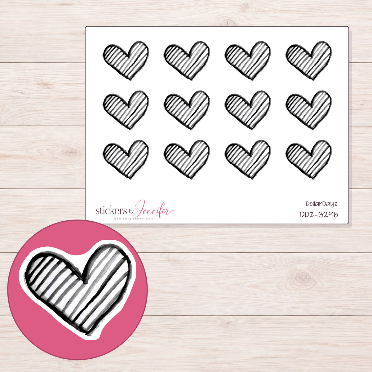DDZ-13296 planner sticker sheet with enlarged sticker detail