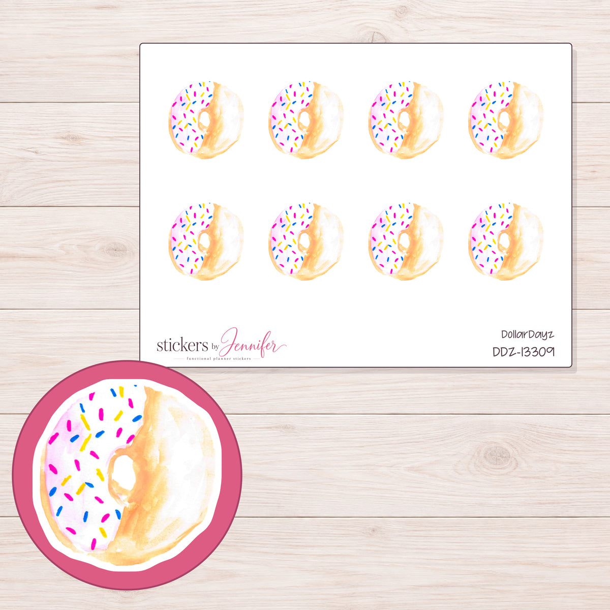 DDZ-13309 planner sticker sheet with enlarged sticker detail