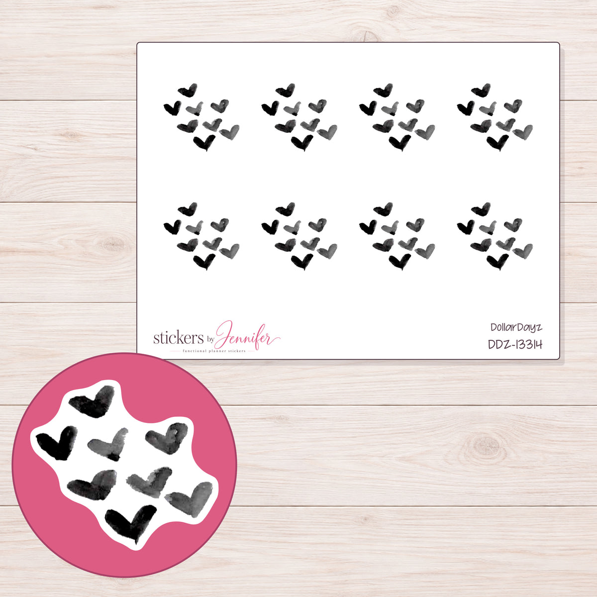 DDZ-13314 planner sticker sheet with enlarged sticker detail