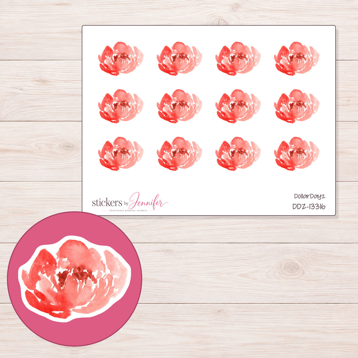DDZ-13316 planner sticker sheet with enlarged sticker detail
