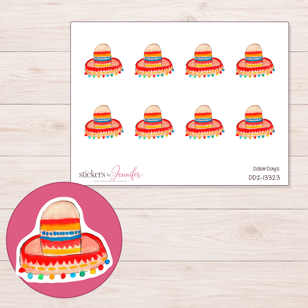 DDZ-13323 planner sticker sheet with enlarged sticker detail