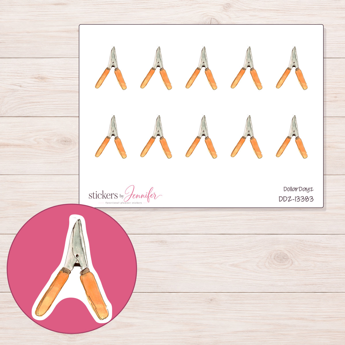 DDZ-13383 planner sticker sheet with enlarged sticker detail