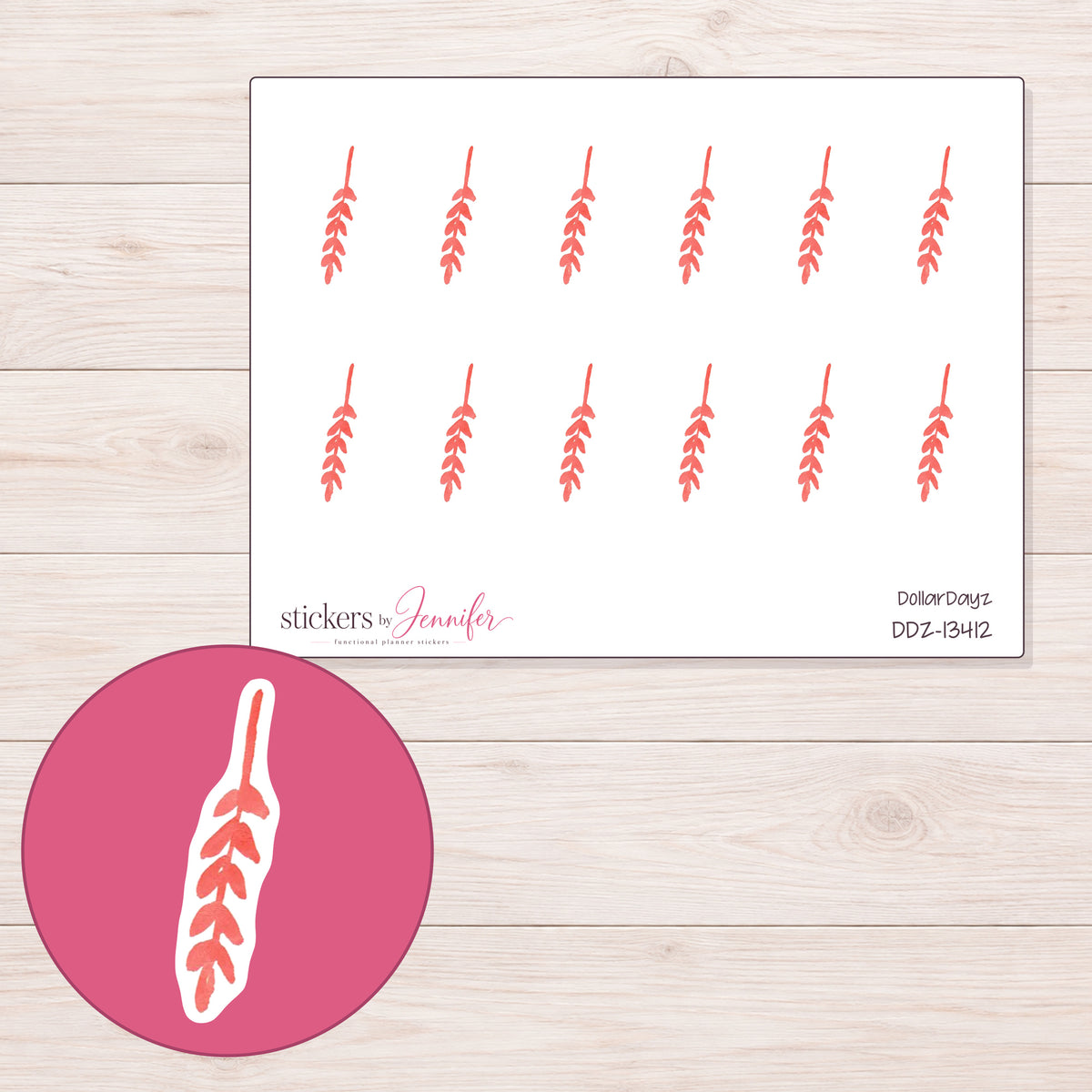 DDZ-13412 planner sticker sheet with enlarged sticker detail