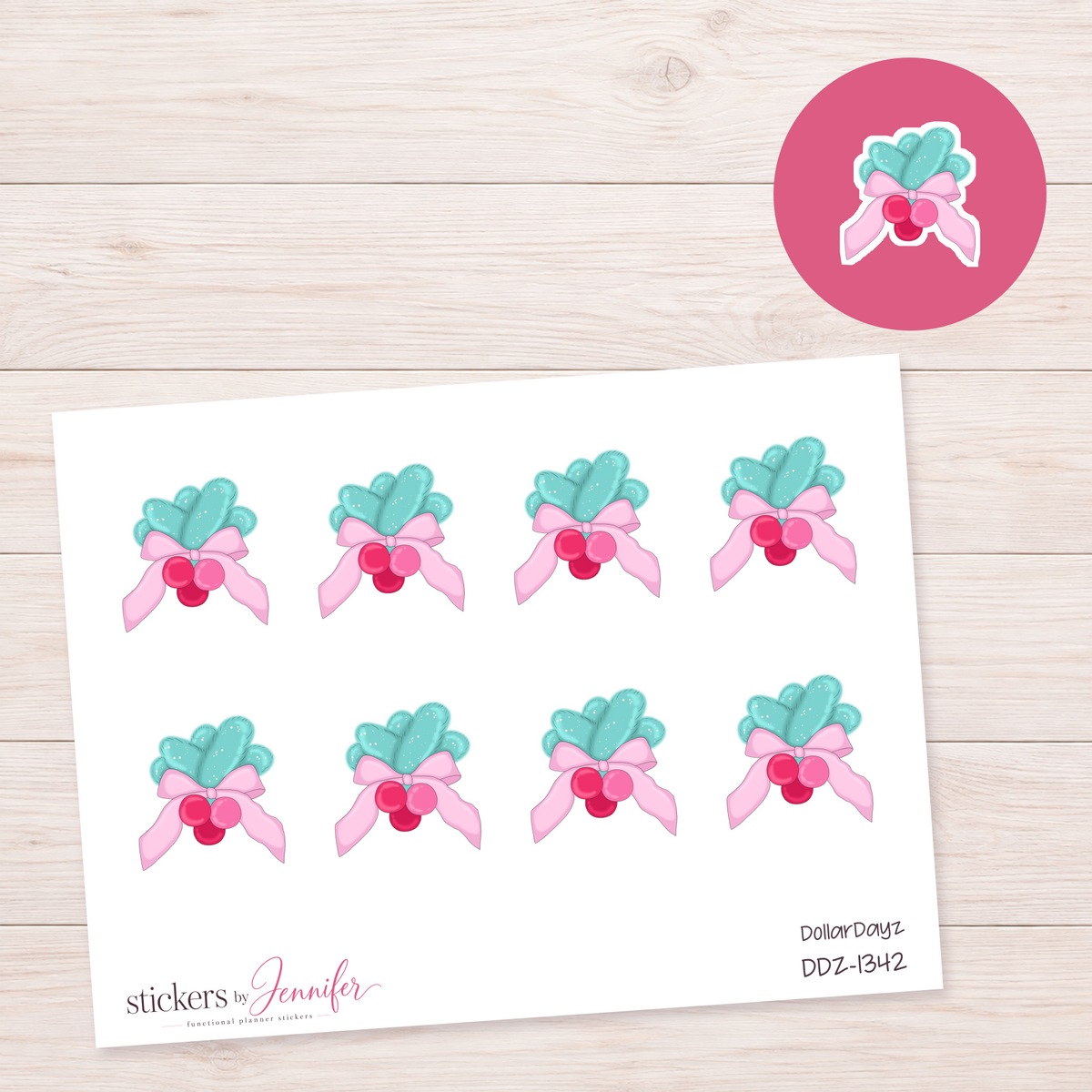 Pastel Holly Bow Planner Stickers | DDZ-1342