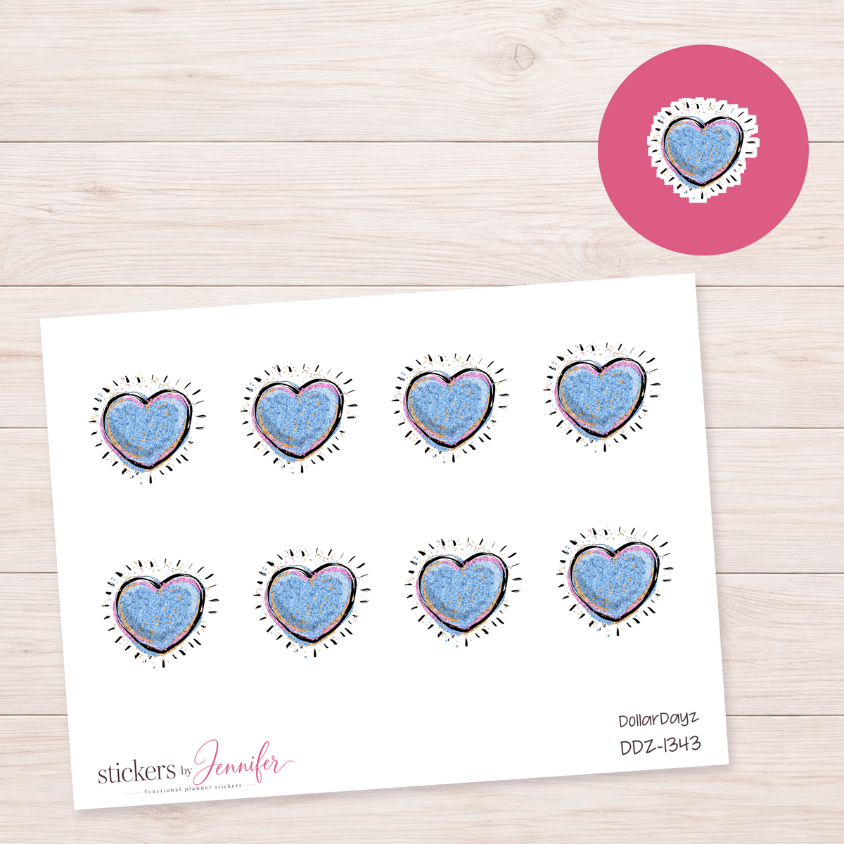 Glittery Blue Heart Planner Stickers | DDZ-1343