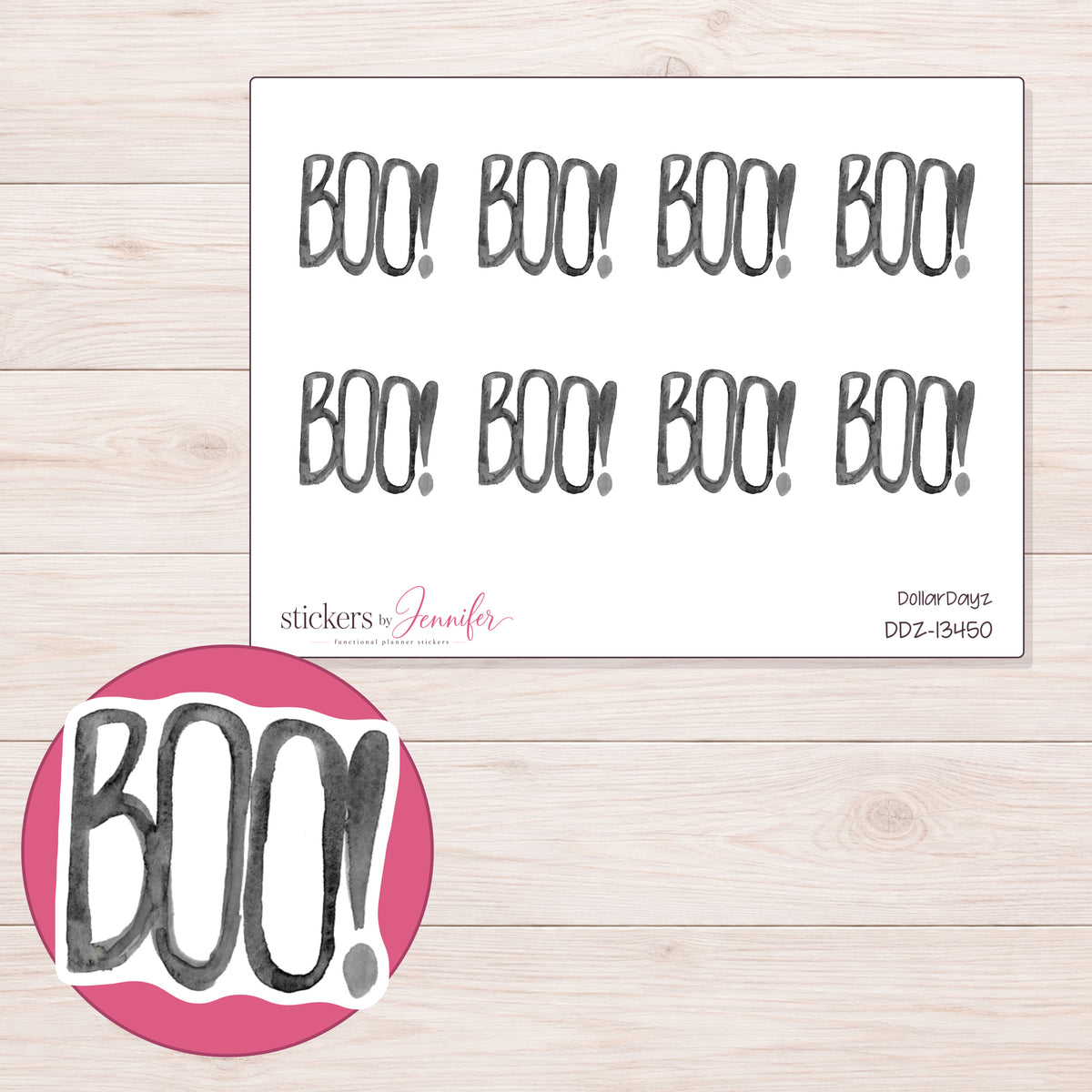 DDZ-13450 planner sticker sheet with enlarged sticker detail