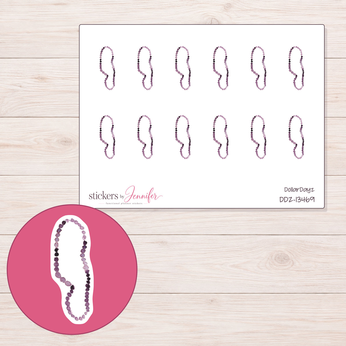 DDZ-13469 planner sticker sheet with enlarged sticker detail