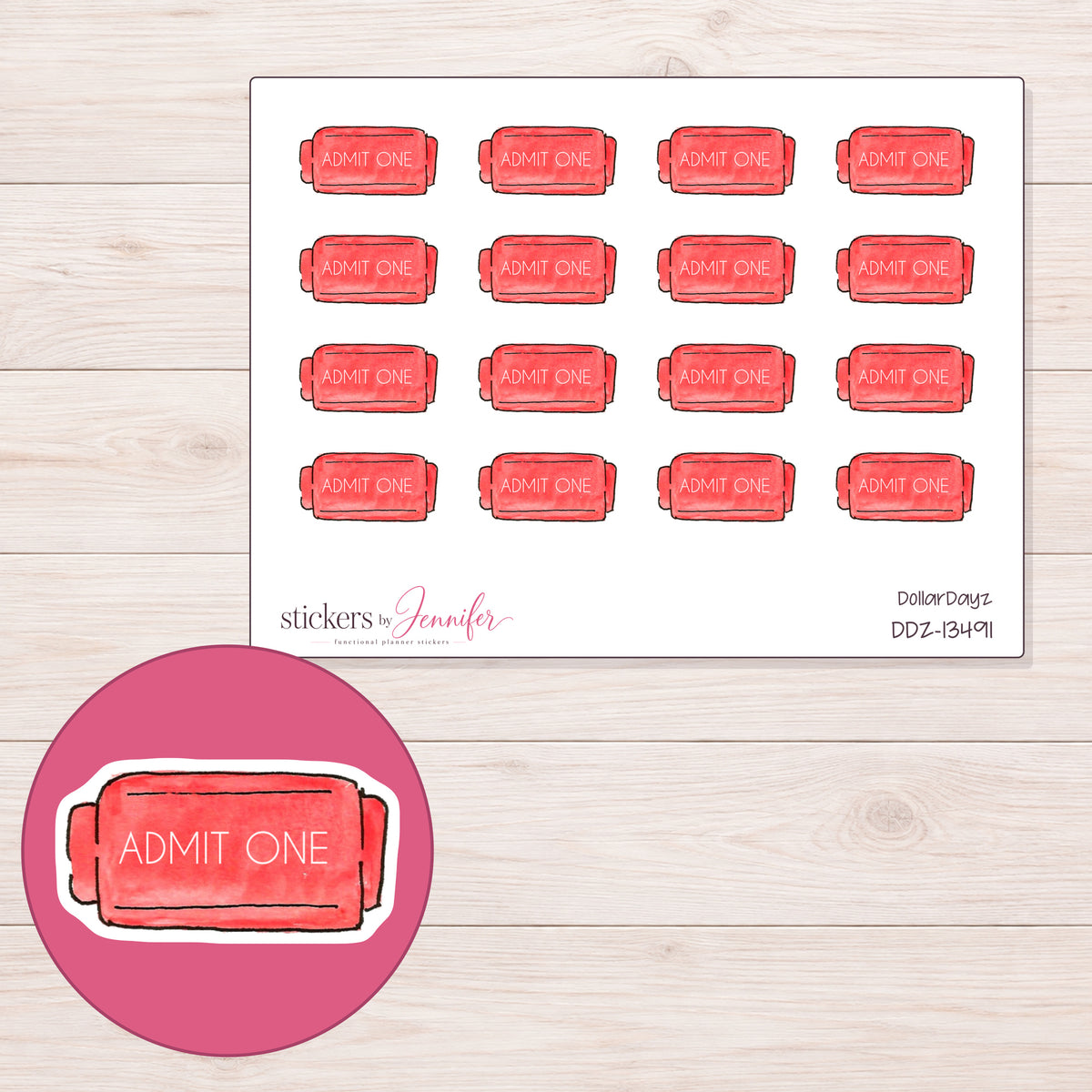 DDZ-13491 planner sticker sheet with enlarged sticker detail