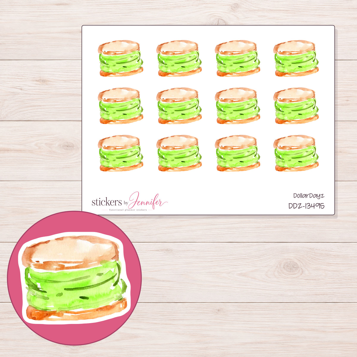 DDZ-13495 planner sticker sheet with enlarged sticker detail