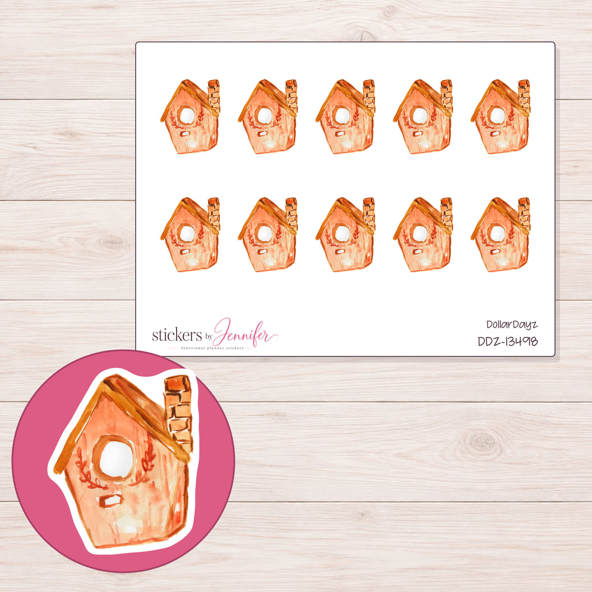 DDZ-13498 planner sticker sheet with enlarged sticker detail