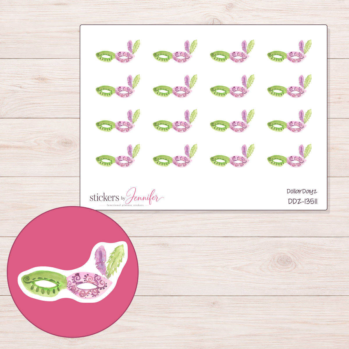 DDZ-13511 planner sticker sheet with enlarged sticker detail