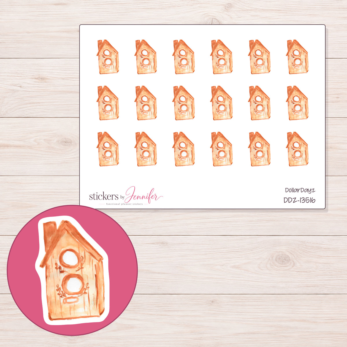 DDZ-13516 planner sticker sheet with enlarged sticker detail