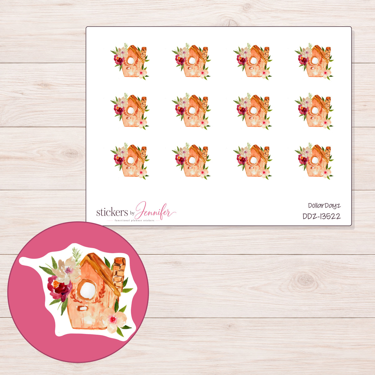 DDZ-13522 planner sticker sheet with enlarged sticker detail