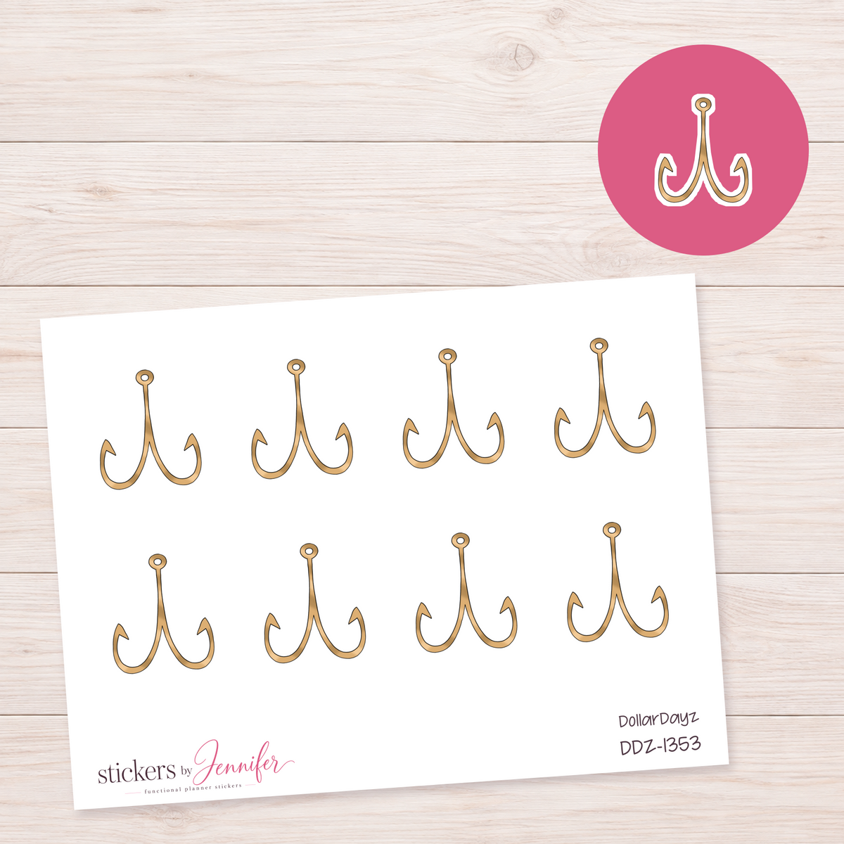 Gold Fishing Hook Planner Stickers | DDZ-1353