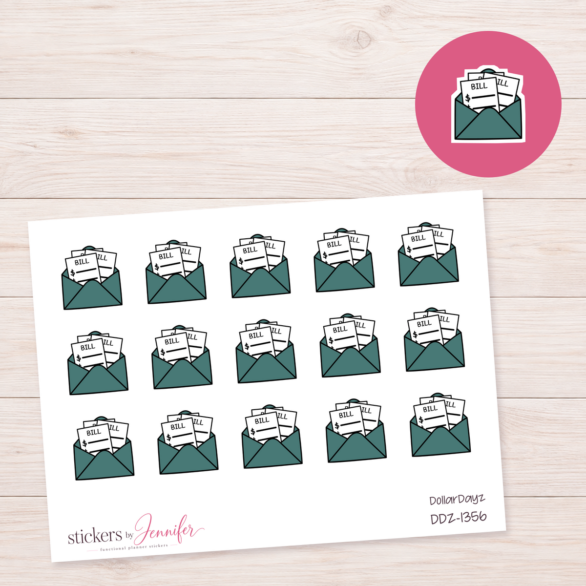 Forest Green Bill Envelope Planner Stickers | DDZ-1356