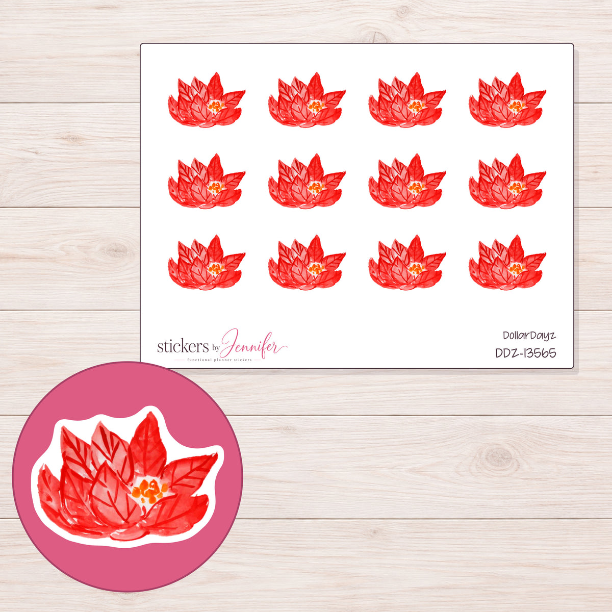 DDZ-13565 planner sticker sheet with enlarged sticker detail