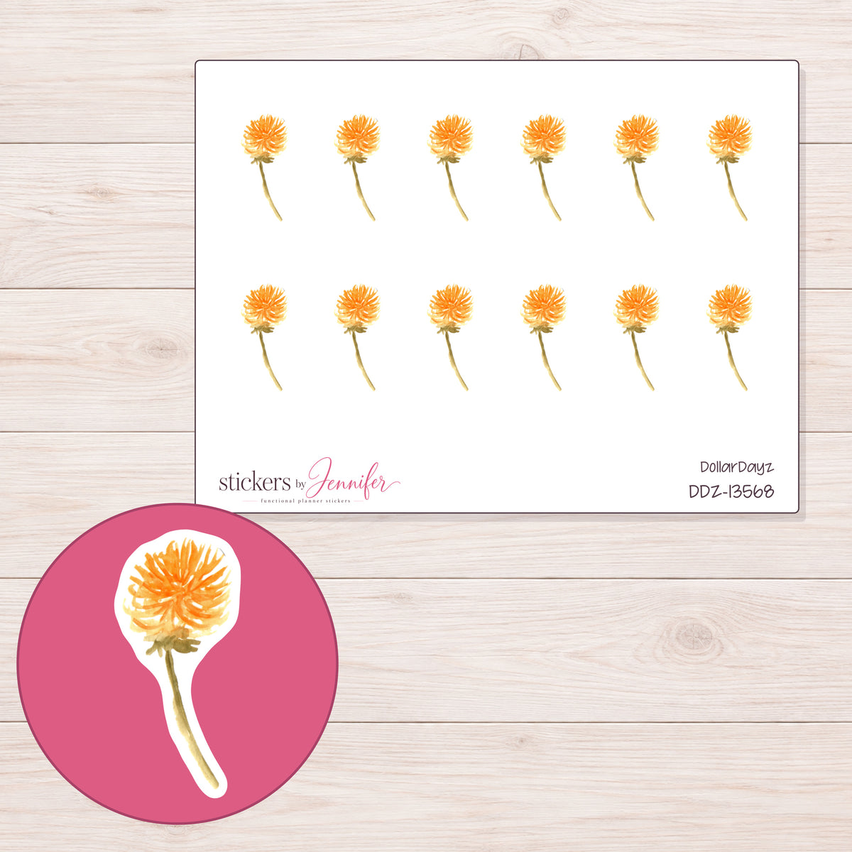 DDZ-13568 planner sticker sheet with enlarged sticker detail