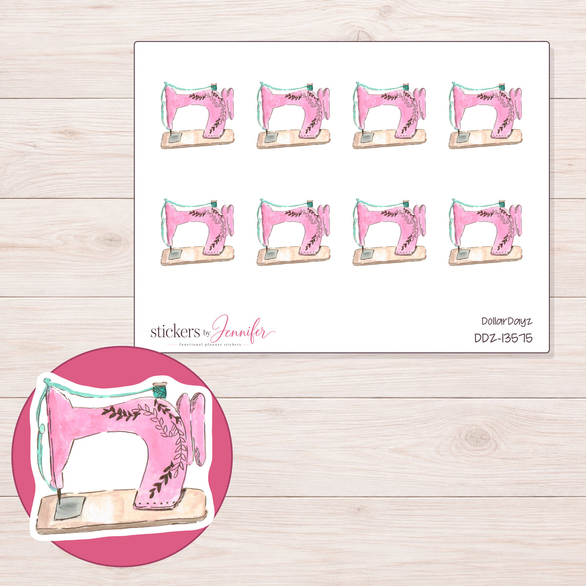 DDZ-13575 planner sticker sheet with enlarged sticker detail