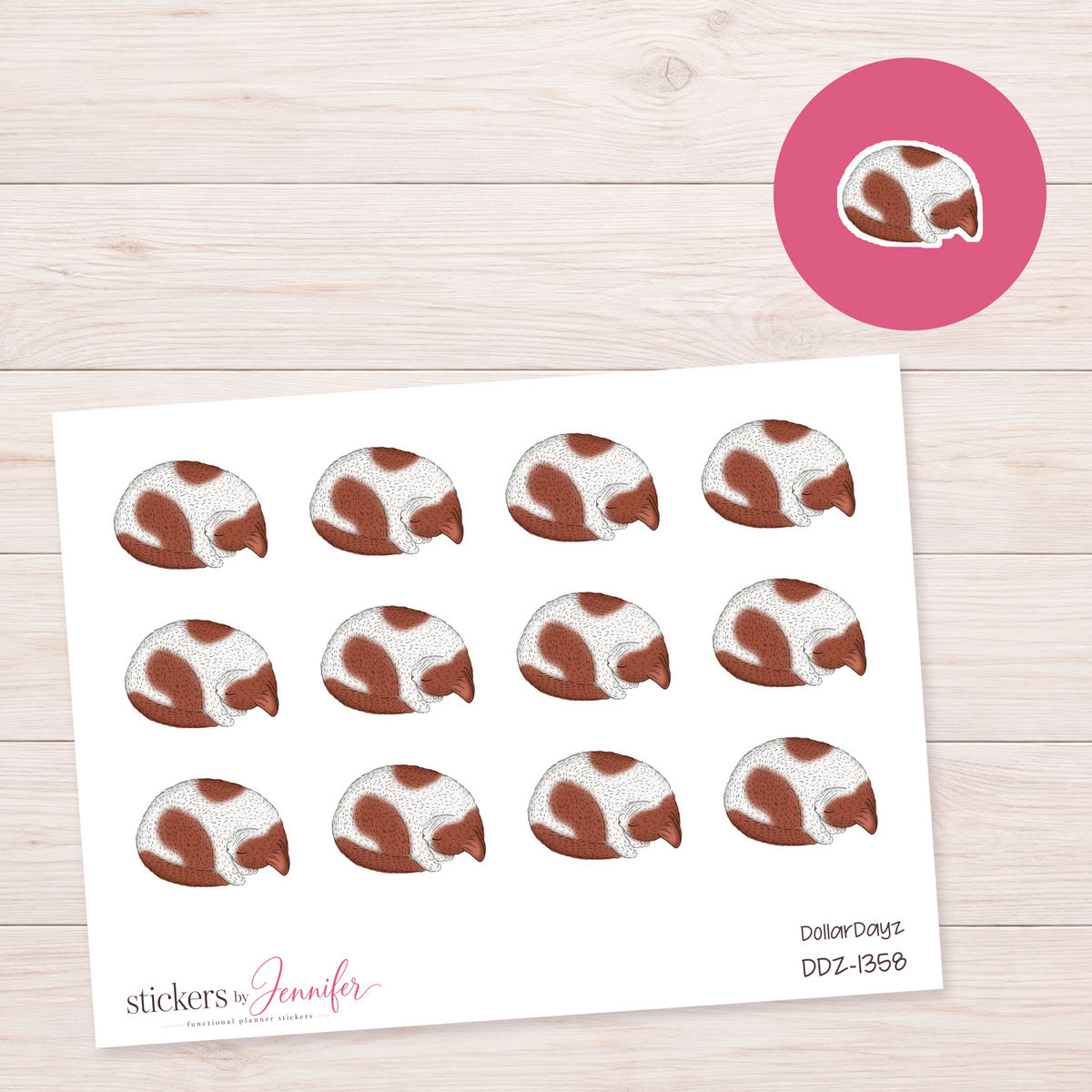 Sleeping Brown and White Cat Planner Stickers | DDZ-1358