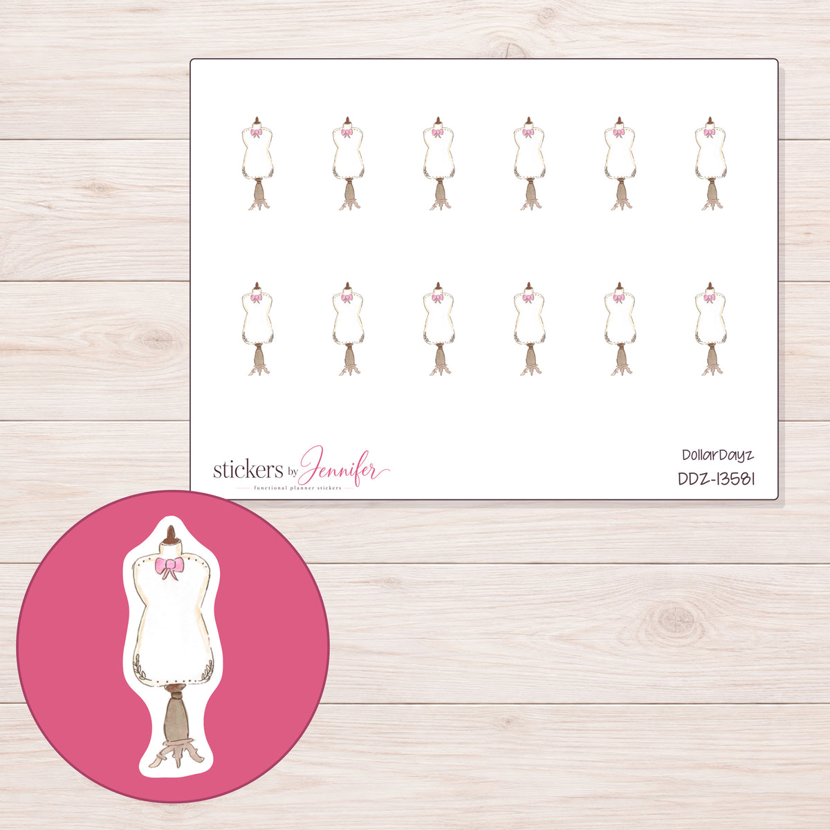 DDZ-13581 planner sticker sheet with enlarged sticker detail