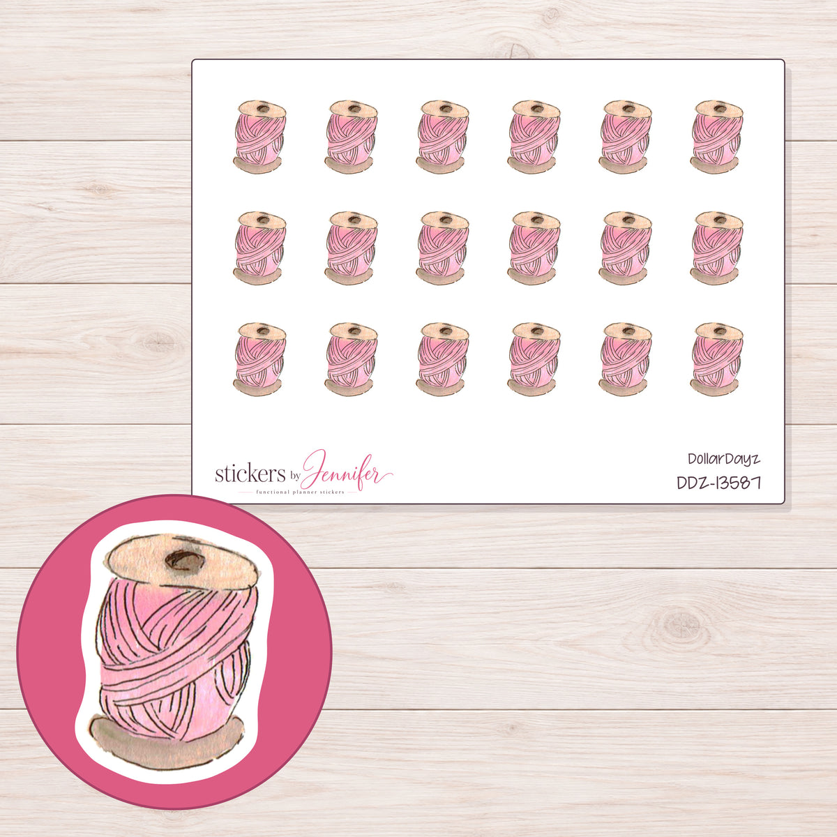 DDZ-13587 planner sticker sheet with enlarged sticker detail