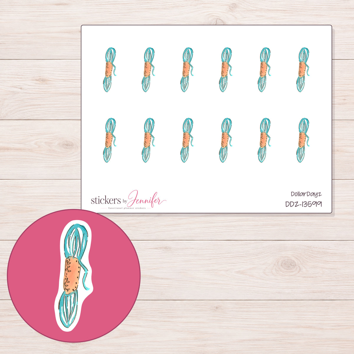 DDZ-13599 planner sticker sheet with enlarged sticker detail