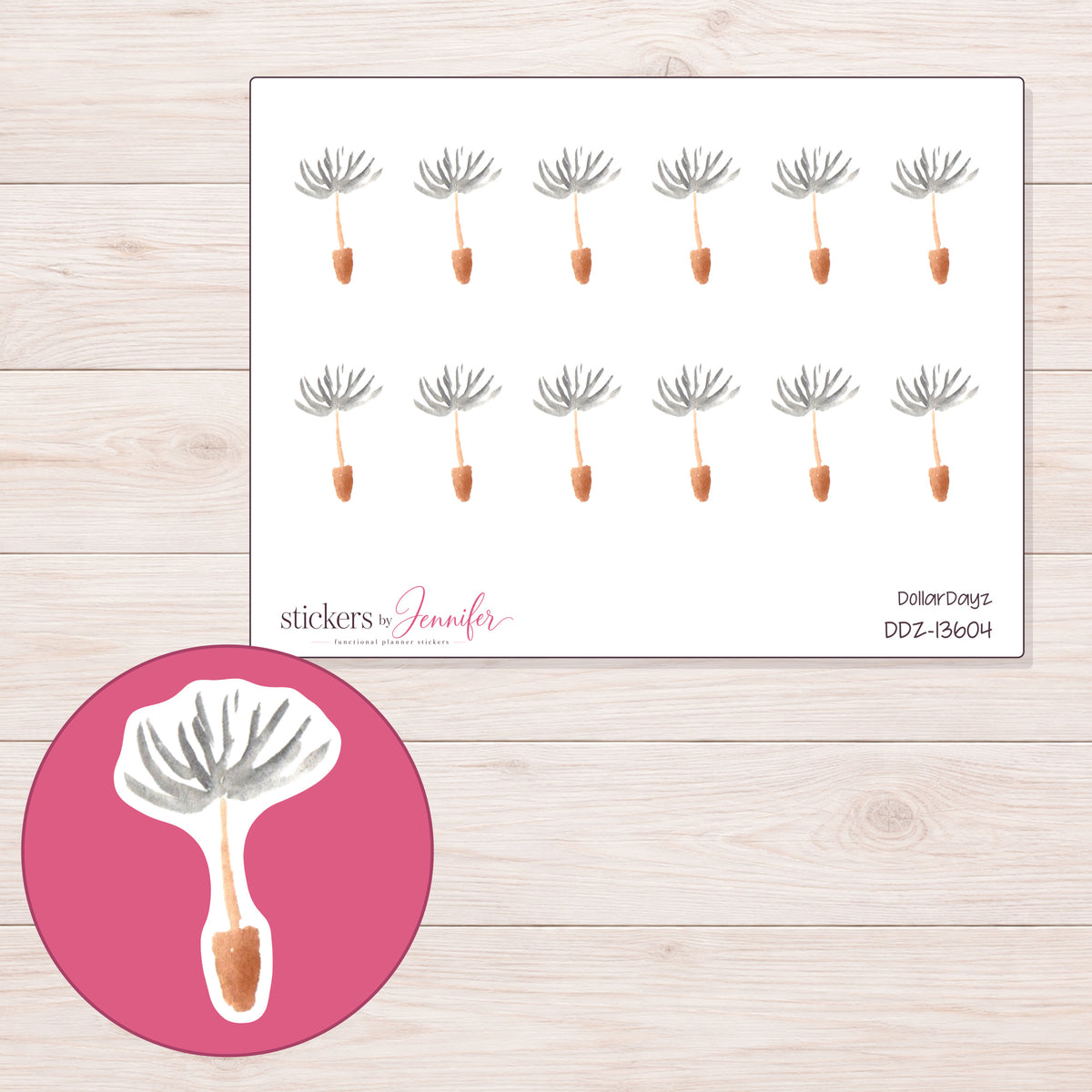 DDZ-13604 planner sticker sheet with enlarged sticker detail