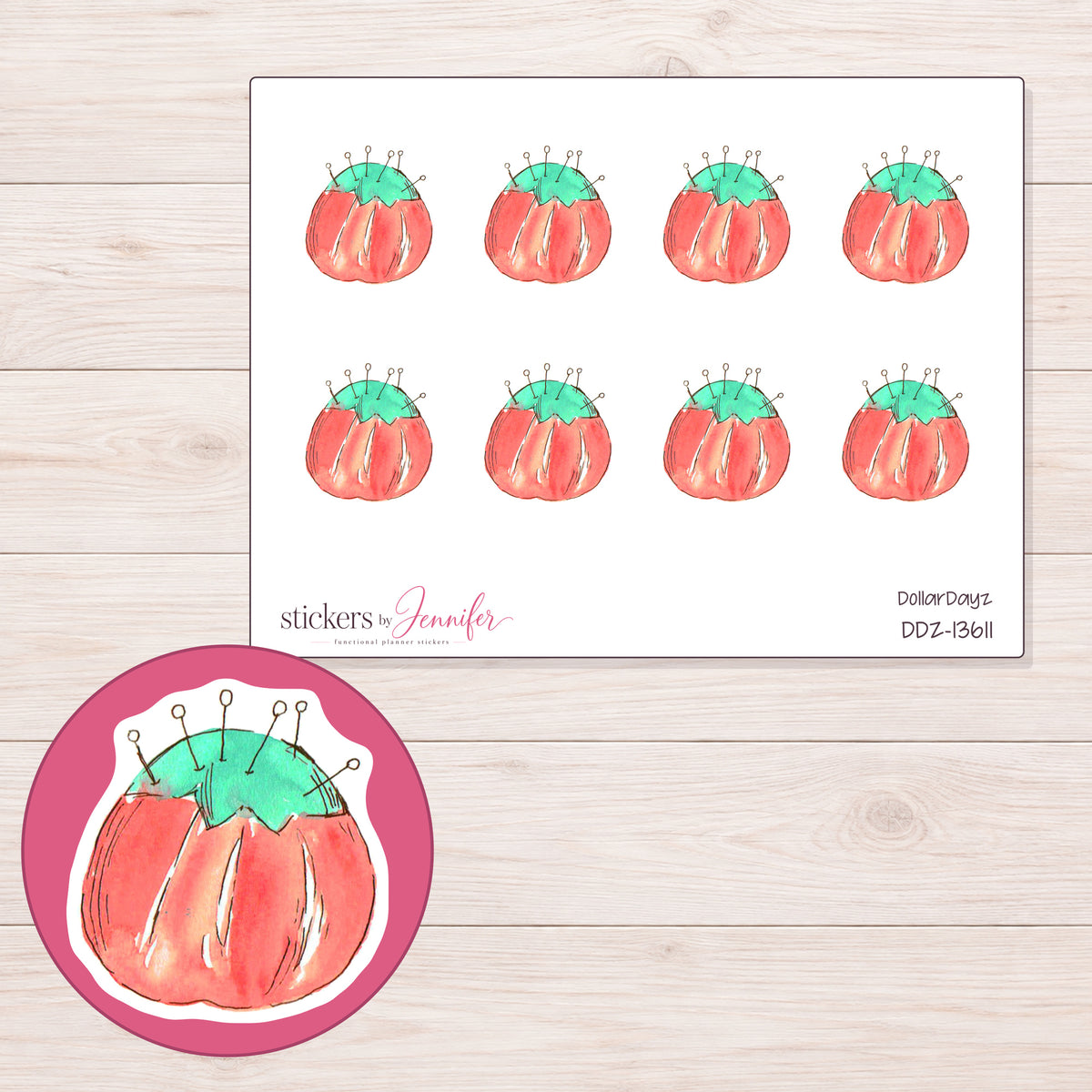 DDZ-13611 planner sticker sheet with enlarged sticker detail