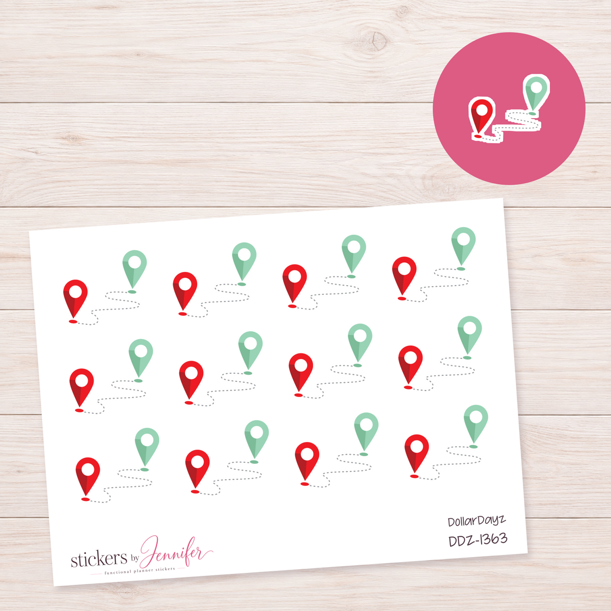 Travel Route Pins Planner Stickers | DDZ-1363