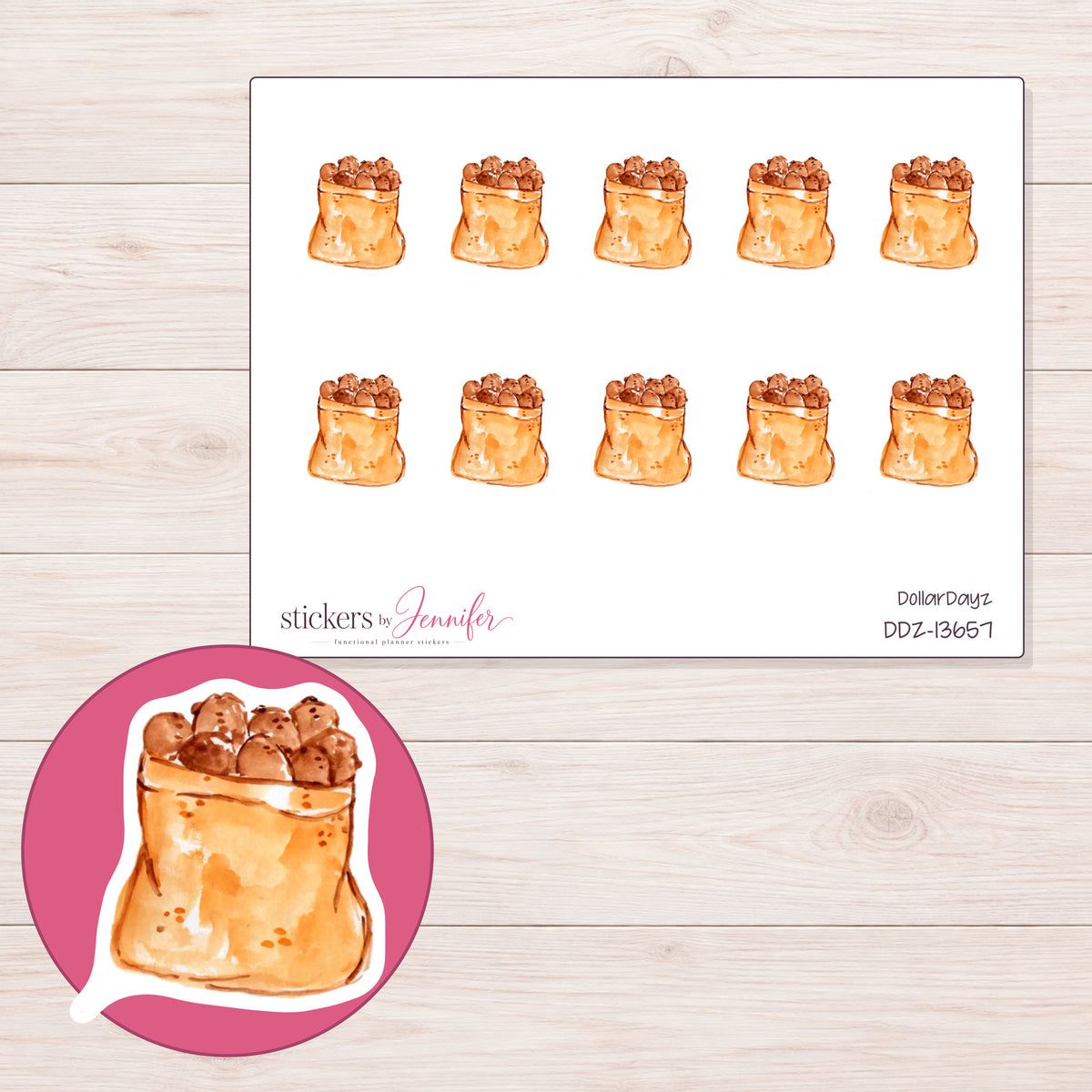 DDZ-13657 planner sticker sheet with enlarged sticker detail