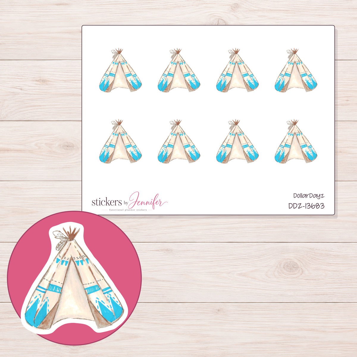 DDZ-13683 planner sticker sheet with enlarged sticker detail