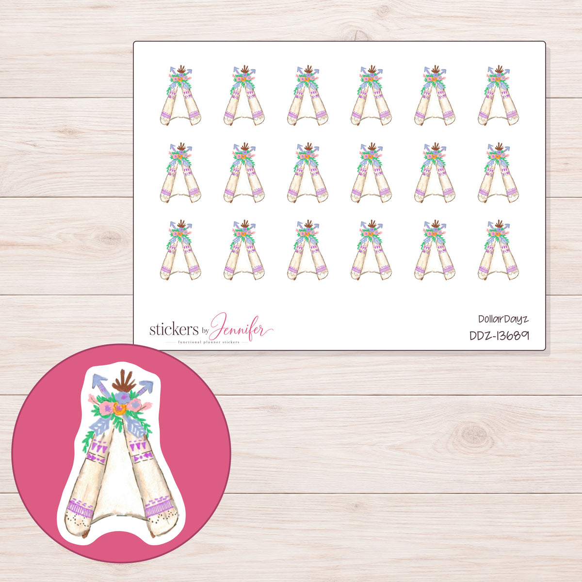 DDZ-13689 planner sticker sheet with enlarged sticker detail