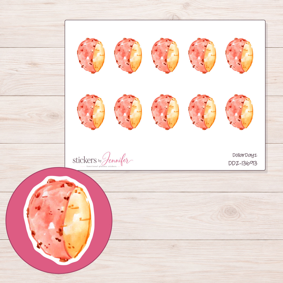 DDZ-13693 planner sticker sheet with enlarged sticker detail