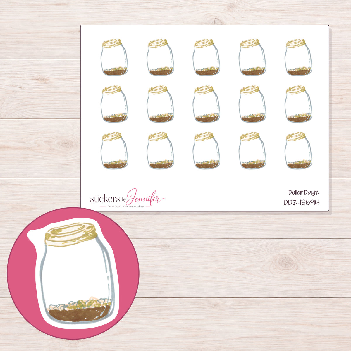 DDZ-13694 planner sticker sheet with enlarged sticker detail