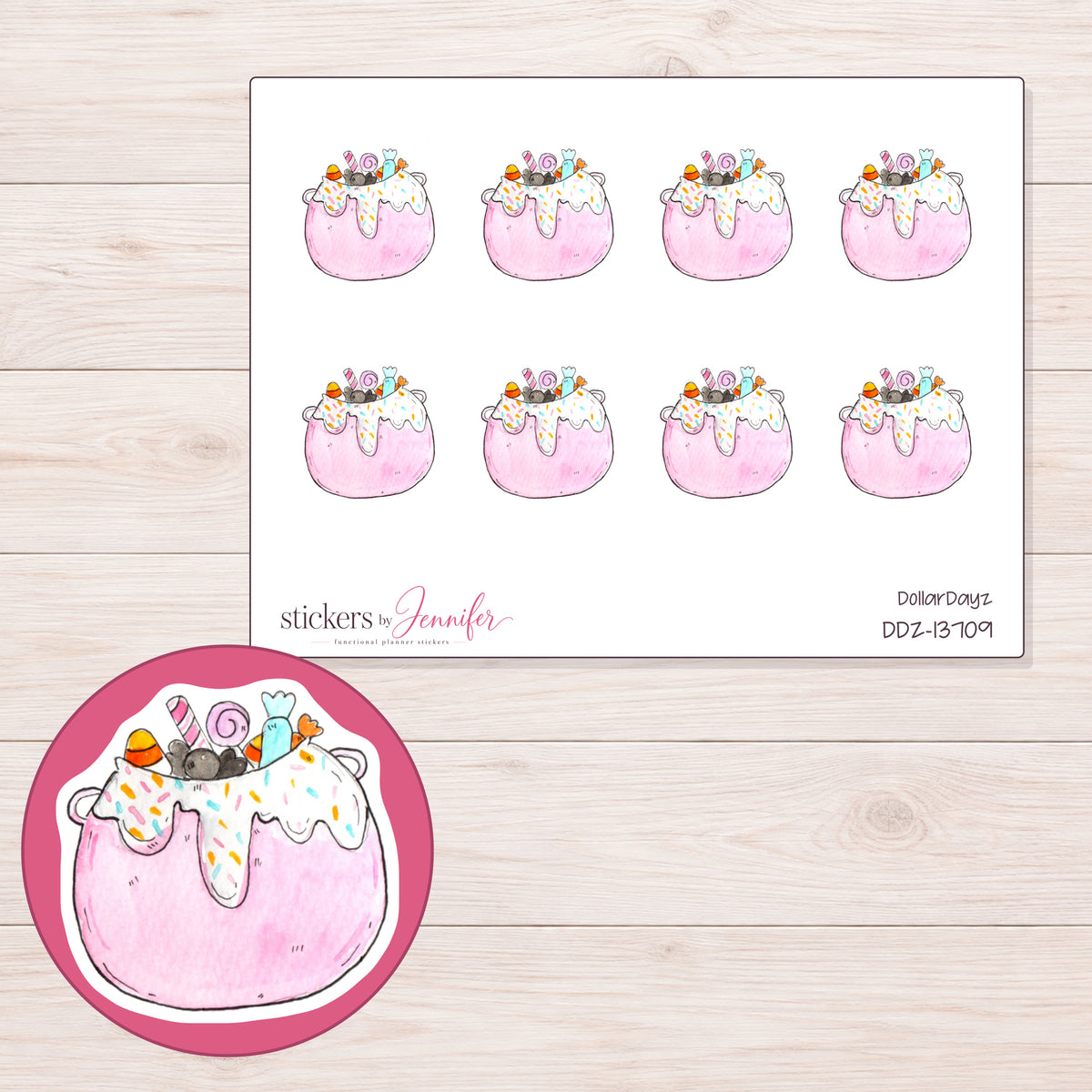 DDZ-13709 planner sticker sheet with enlarged sticker detail