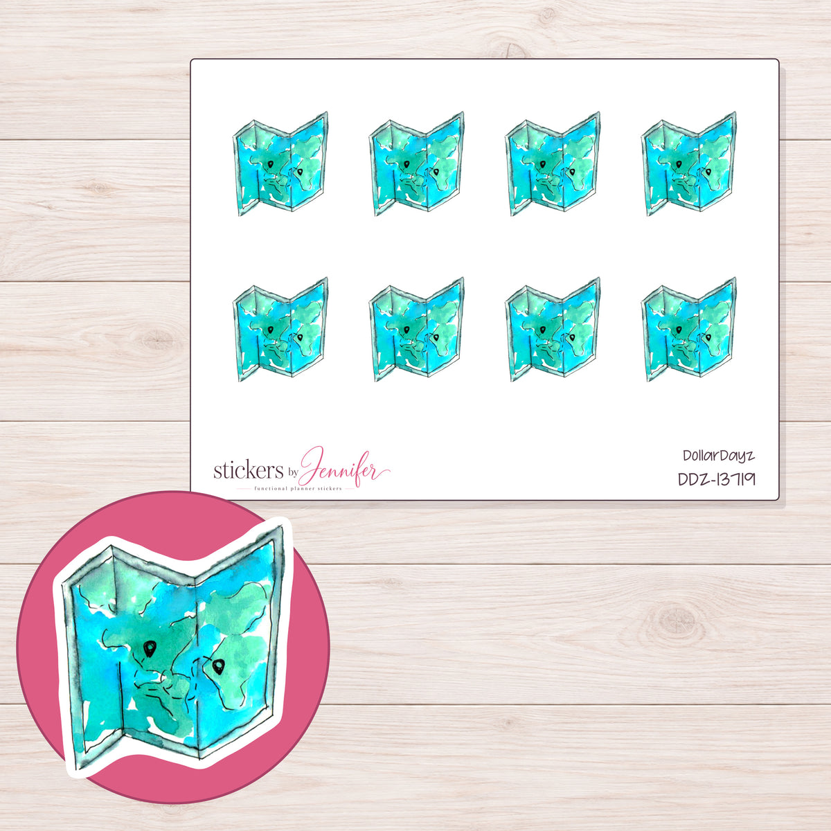 DDZ-13719 planner sticker sheet with enlarged sticker detail