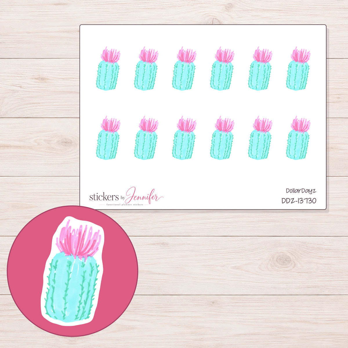 DDZ-13730 planner sticker sheet with enlarged sticker detail