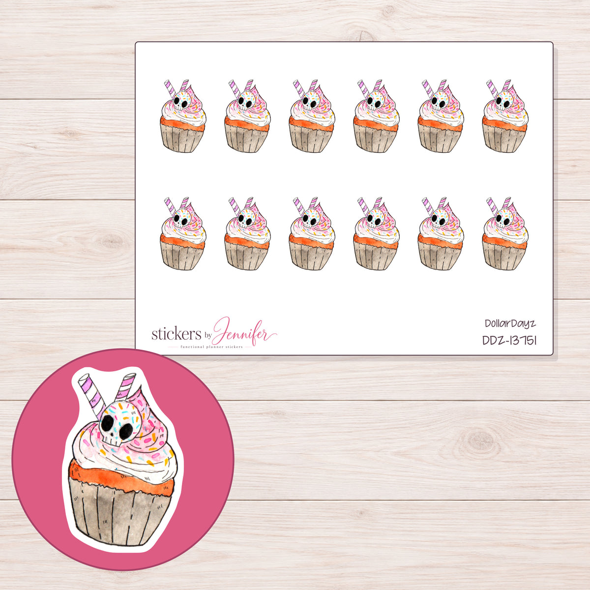 DDZ-13751 planner sticker sheet with enlarged sticker detail