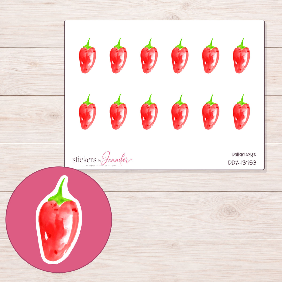 DDZ-13753 planner sticker sheet with enlarged sticker detail